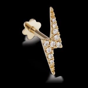 Maria Tash Diamond Lightning Bolt Threaded Stud in 14k Gold